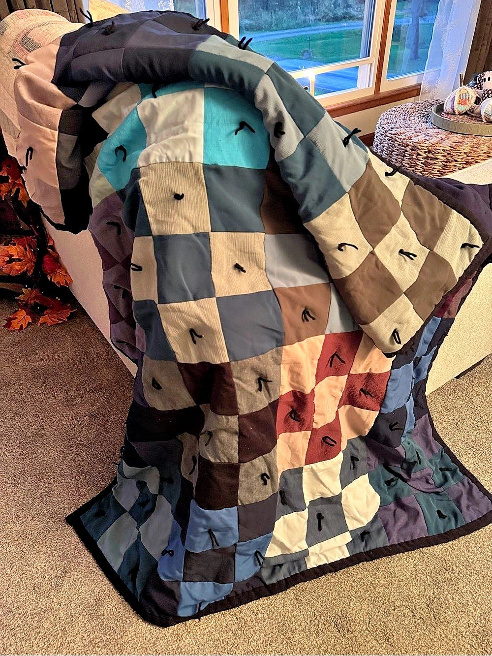 Handmade Multicolor Patchwork Checkered Quilt